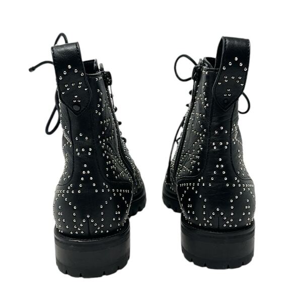 Jimmy Choo Cruz Leather Star Studded Combat Boots Black Size 37.5 - Picture 6 of 11
